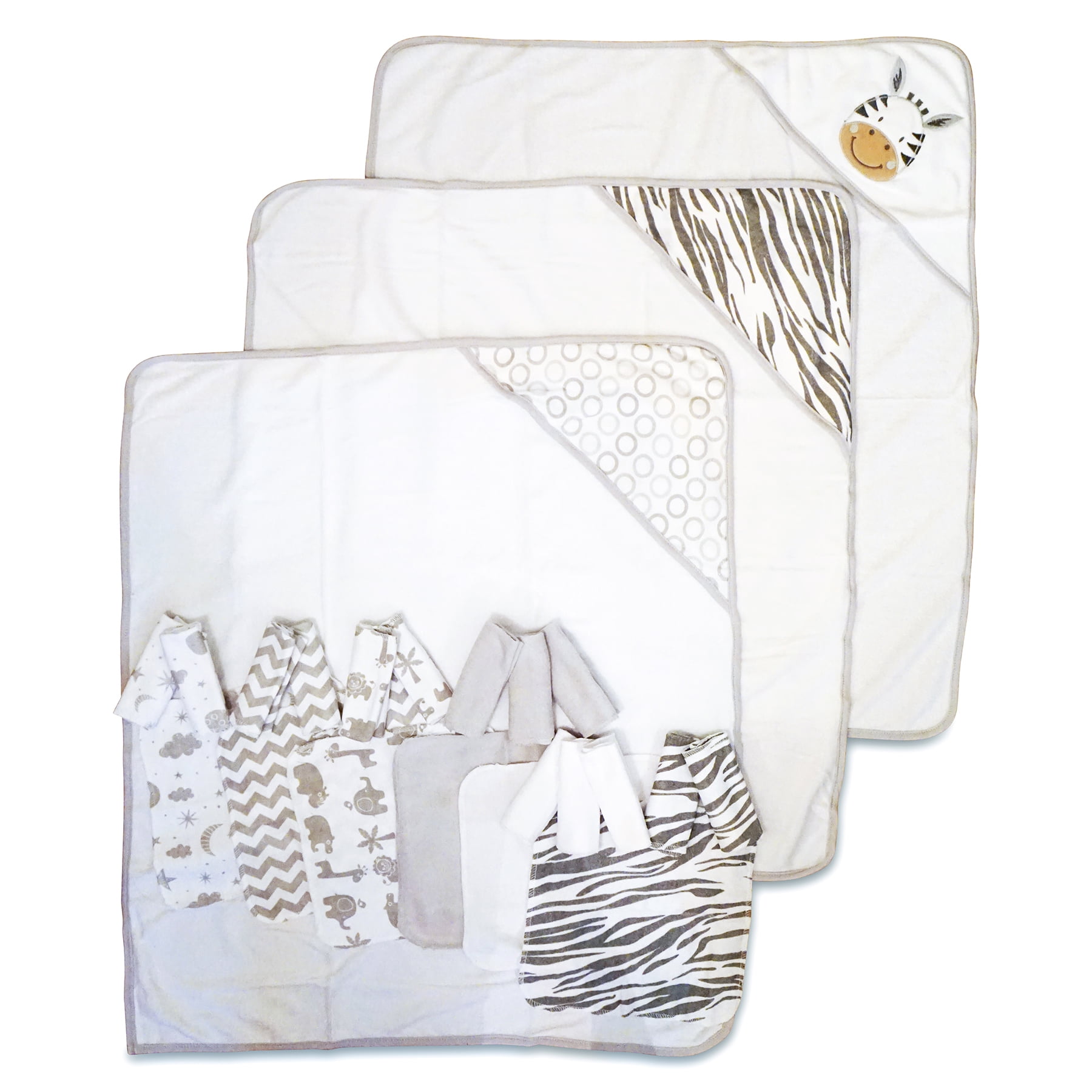 Spasilk Bath Hooded Towels & Washcloths Set for Babies, 23-Piece Gift Set, White Zebra