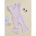 thumbnail image 3 of Suealasg Kids Baby Girls Summer Clothes 6M 12M 18M 24M 3T 4T Fly Sleeve Ribbed Tops +Elastic Waist Flare Pants 2Pcs Toddler Girls Casual Outfits, 3 of 9