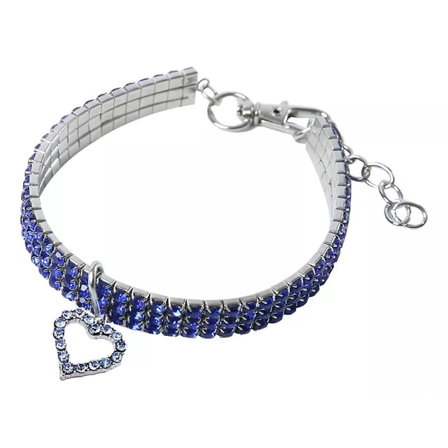 Collar Para Mascotas Con Diamantes De Fantasía Dije Corazón Color Azul Tamaño Del Collar L (grande)