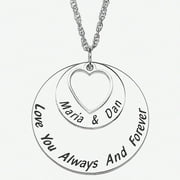 Personalized Planet Sterling Silver Couple's Mini Heart and Discs Pendant, 20"