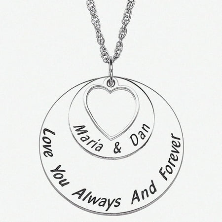 Personalized Planet Sterling Silver Couple's Mini Heart and Discs Pendant, 20"