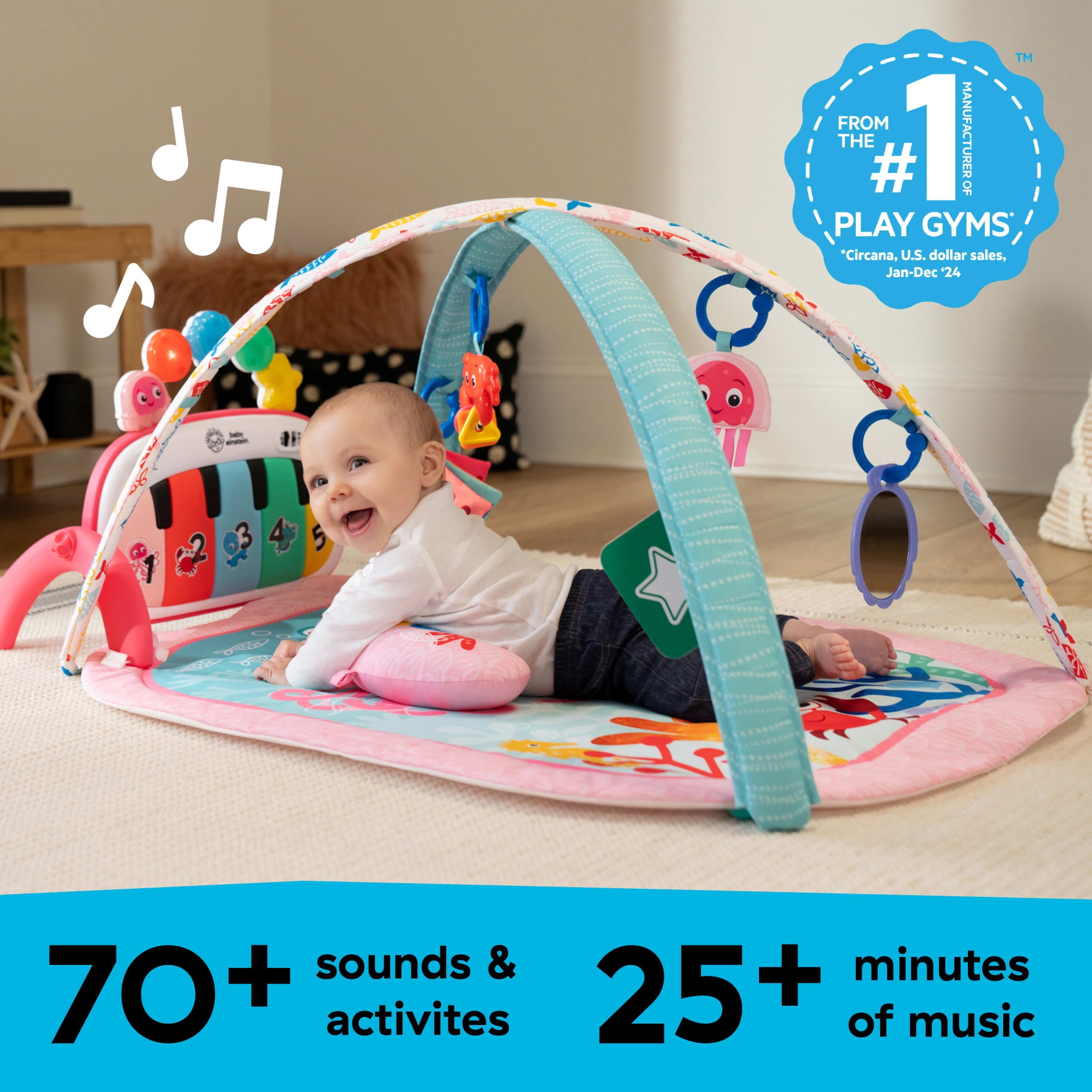 Baby Einstein 4-in-1 Kickin’ Tunes Jellyfish Jamboree Music & Language Discovery Gym, Pink, 0+ Months