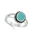 thumbnail image 4 of Simple Simulated Turquoise Bali Bead Sun Ring .925 Sterling Silver Band Blue CZ Female Size 9, 4 of 4