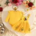 thumbnail image 2 of larppty Baby Girl Fall Clothes Long Sleeve Romper Bee Suspender Skirt Headband Infant 3PCS Winter Outfit Sets, 2 of 7