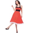 thumbnail image 6 of IBTOM CASTLE Women Vintage 50's 60's Rockabilly Audrey Hepburn Tea Dress Halter Polka Dot Wedding Cocktail 1950s Party Swing Short Gown S Red, 6 of 8