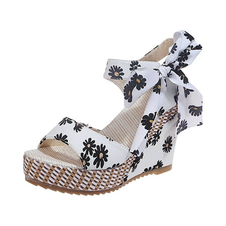 

Bohemian Sandals Open Toe Espadrille Wedge Platform Sandals for Women Comfortable Floral Bow-Knot Breathable Summer Lace-Up Shoes Wedges Slingback Sandals