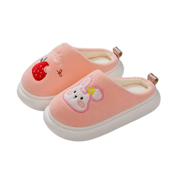 WZEIIOT Toddler Girls Slippers Cartoon Bunny Design Cute Winter Indoor Home Fuzzy Shoes Kids Anti-Slip Warm Comfortable Plush Slippers Us Size:12