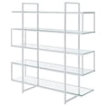 thumbnail image 3 of Stellar Modern Glass Bookshelf, 5-Tier Open Display Case, 59" Wide x 63" High, Chrome Frame with Clear Tempered Glass Shelves, 3 of 6