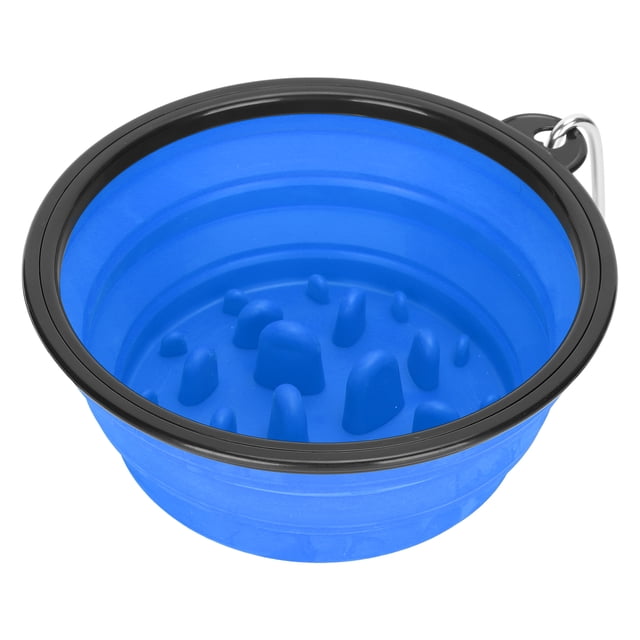 Cuenco para perros comederos lentos portátiles cuencos de agua para perros plato de viaje para perros pequeños y grandes azul