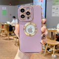 thumbnail image 1 of Funda de teléfono con agujero de logotipo chapado en oro de lujo para iPhone 14 13 12 Pro Max 11 XS 7 8 Plus, protección de cámara con logotipo transparente de silicona suave Tan Jianjun unisex, 1 of 2