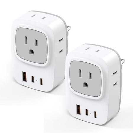 JcBlaon 2 Pack Type E F Plug Adapter USB C, Germany France Power Adaptor with 3 USB Charger Ports, 4 AC Outlets Travel Plug for US to Europe EU Spain Iceland Korea Greece Russia German French