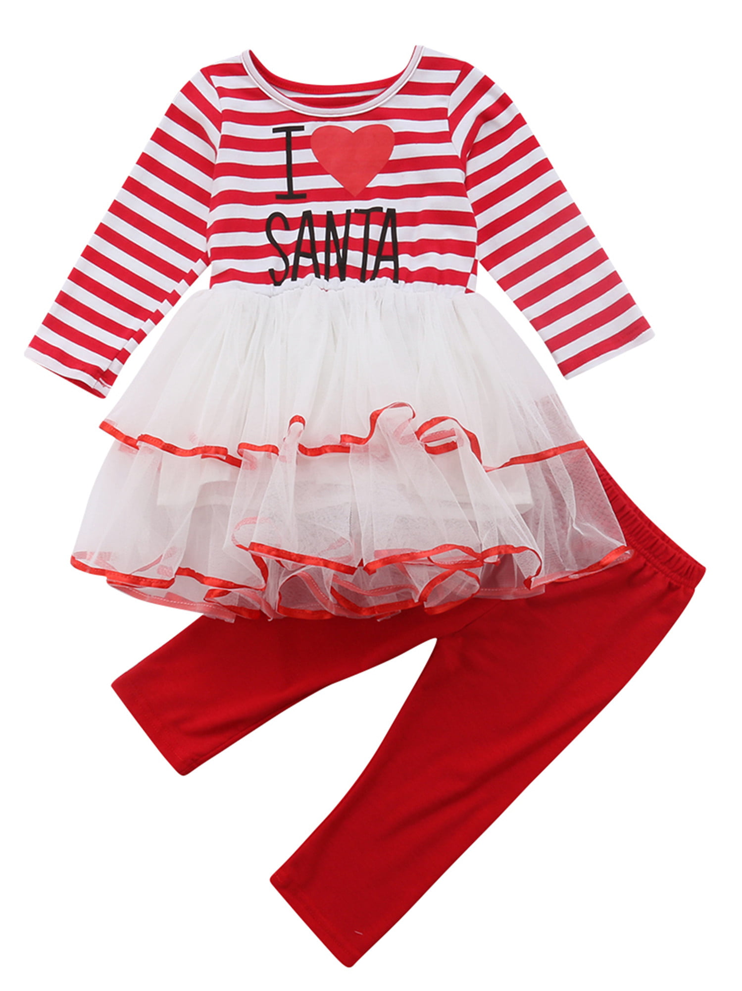 Christmas Outfits for Baby Girls Tutu Dress Tshirt with Striped/Red Plaid Pant Clothing Set 
