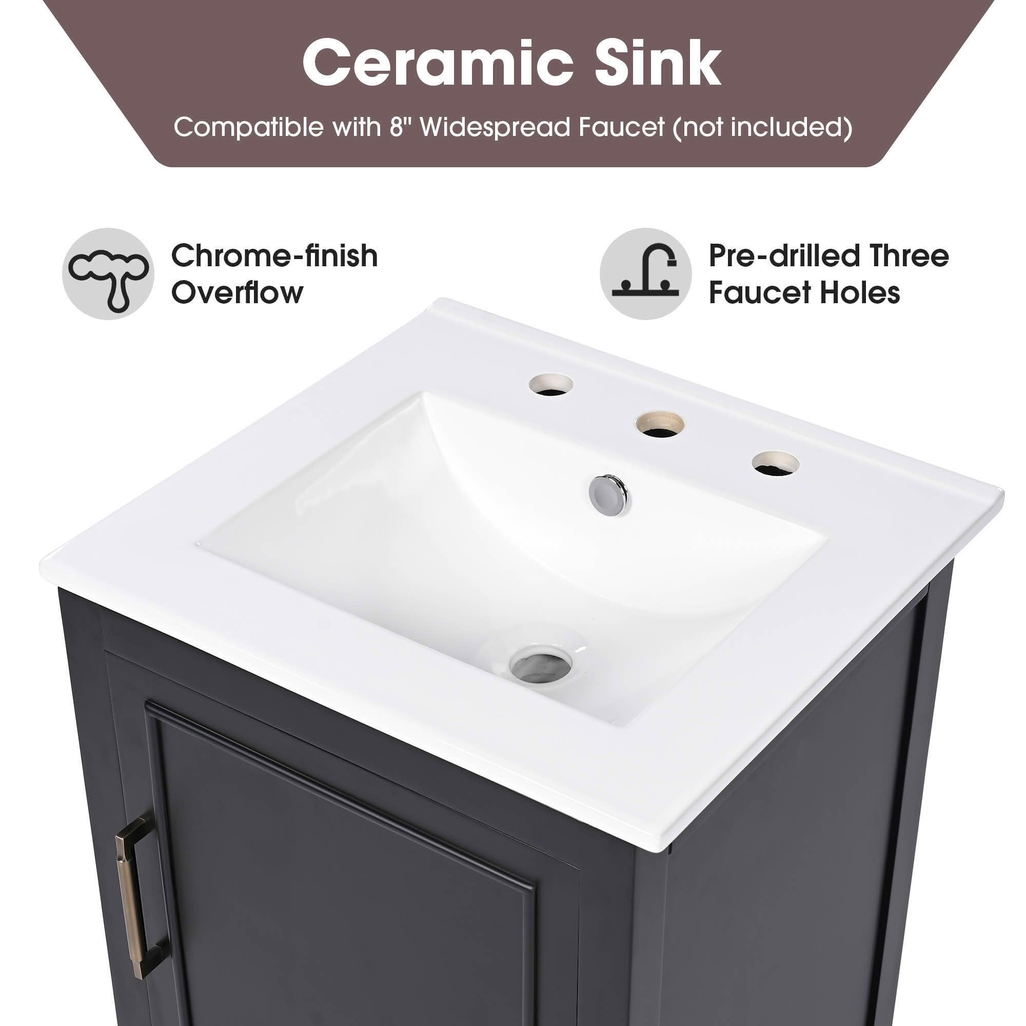 MAYEERTY 20" Bathroom Vanity with Sink 1 Door Shelf Adjustable Foot Pads Drawer Black