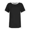 thumbnail image 3 of Fashion Olyvenn Plus Size Summer Tops for Women Short Sleeve Shirts Dressy Casual Crew Neck Tshirts Color Block Fashion Tees Black L, 3 of 6