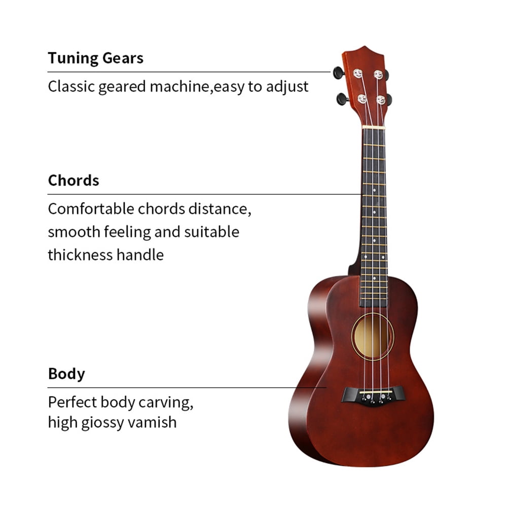 Suodoka 23-Inch Concert Acoustic Ukulele Beginner Starter Kit with Gig Bag, Nylon Strings, Tuner, Strap, and Picks, High-Gloss Basswood Stringed Instrument for Students, Adults, Kids - Coffee