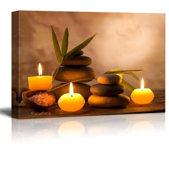 wall26 - Rocks Surrounded by Candles and Branches Giving It a Zen Feel - Canvas Art Home Art - 32x48 inches