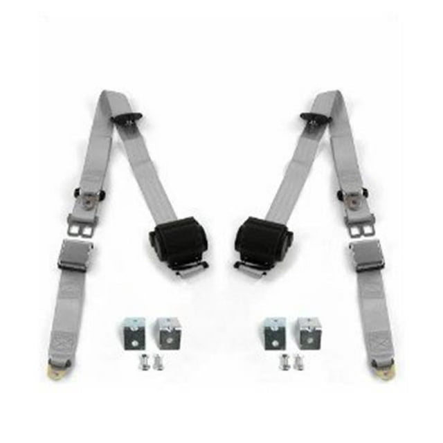 Airplane 3 Point Gray Retractable Bucket Seat Belt Kit with Bracketry & 2 Belts for 1946-1961 Desoto