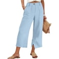 thumbnail image 4 of FUNUONY Capri Pants for Women Wide Leg Casual Capris Pleated Dress Pants with Pockets Business Lounge Work Summer 2026 Straight Wide Leg Loose Elastic Waist Cropped Trouser Light Blue S-3XL, 4 of 8