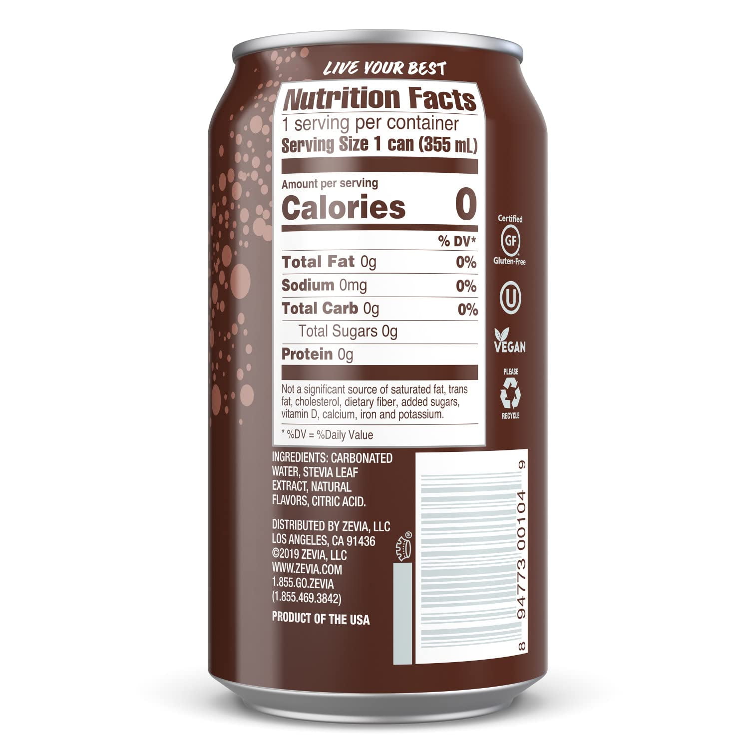 Zevia, Calorie-Free Soda, 12 Ounce Can, Ginger Root Beer Pack of