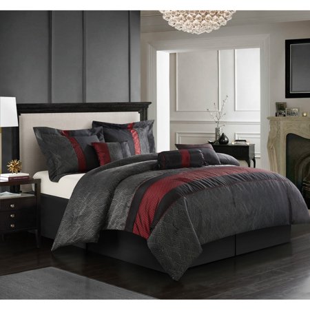Nanshing Grand Avenue Ester Red Black 7 Piece Comforter Set