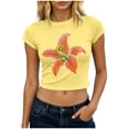 thumbnail image 2 of Gamivast Crop Tops for Women Short Sleeve Y2K Baby Tee Floral Graphic Print Shirts Casual Slim Fit Summer Basic T-Shirts Flattering Everyday Going Out Loungewear Top Yellow XL, 2 of 6