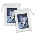 thumbnail image 1 of Nature Fabric Pouch Set of 2, Summer Storm Beginning with and Beams over the Rocky Coast Waves Mystic Image, Small Drawstring Bag for Toiletries Masks and Favors, 9" x 6", Grey Purple, by Ambesonne, 1 of 2