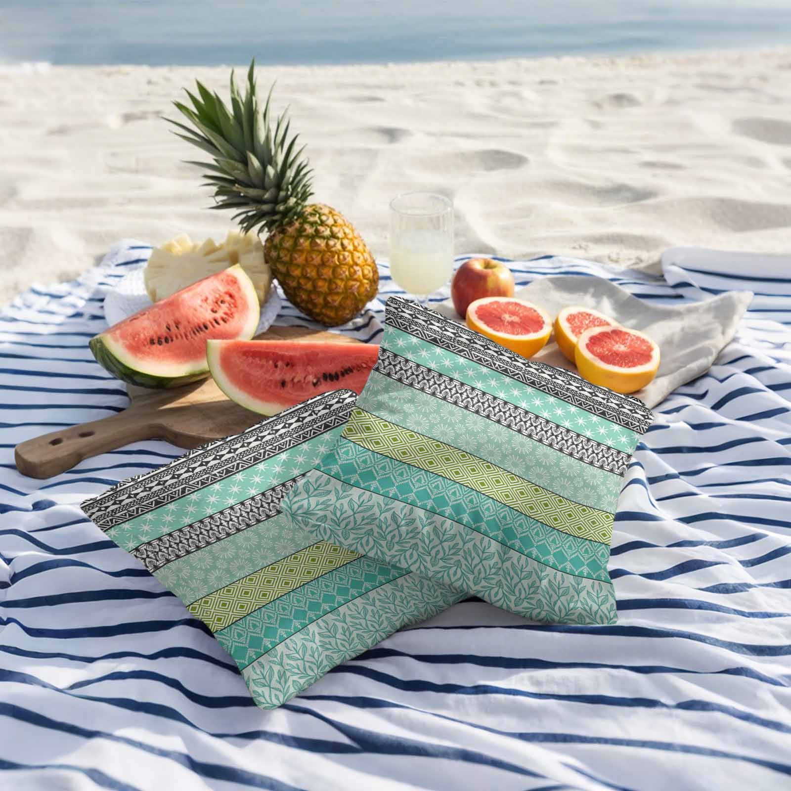Outdoor Waterproof Throw Pillow Covers Set of 2 Teal Bohemian Decorative Pillowcases Square Pillows Cushion Case 16x16 Inch Boho Style Floral Leaves Geometric Patio Pillows for Couch Sofa Bed