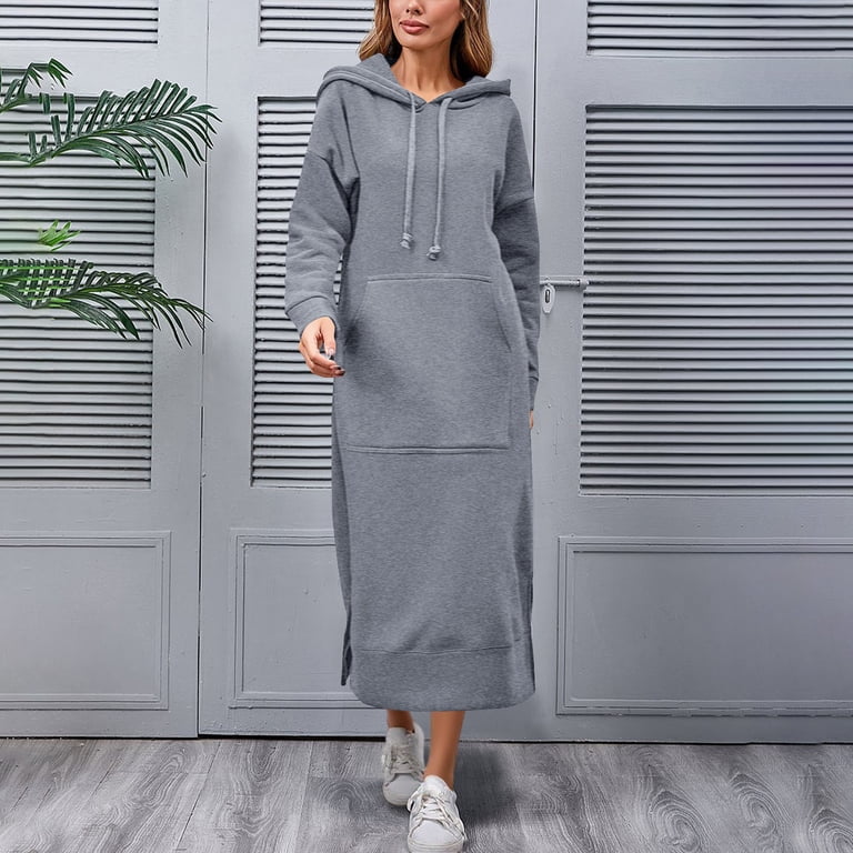 Fewfanhot Fall Wedding Guest Dress Long Hoodie Dress Pullover