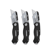 Husky Folding Lock-Back Utility Knife 3-PACK Razor Blade Non-Slip Grip Belt Clip