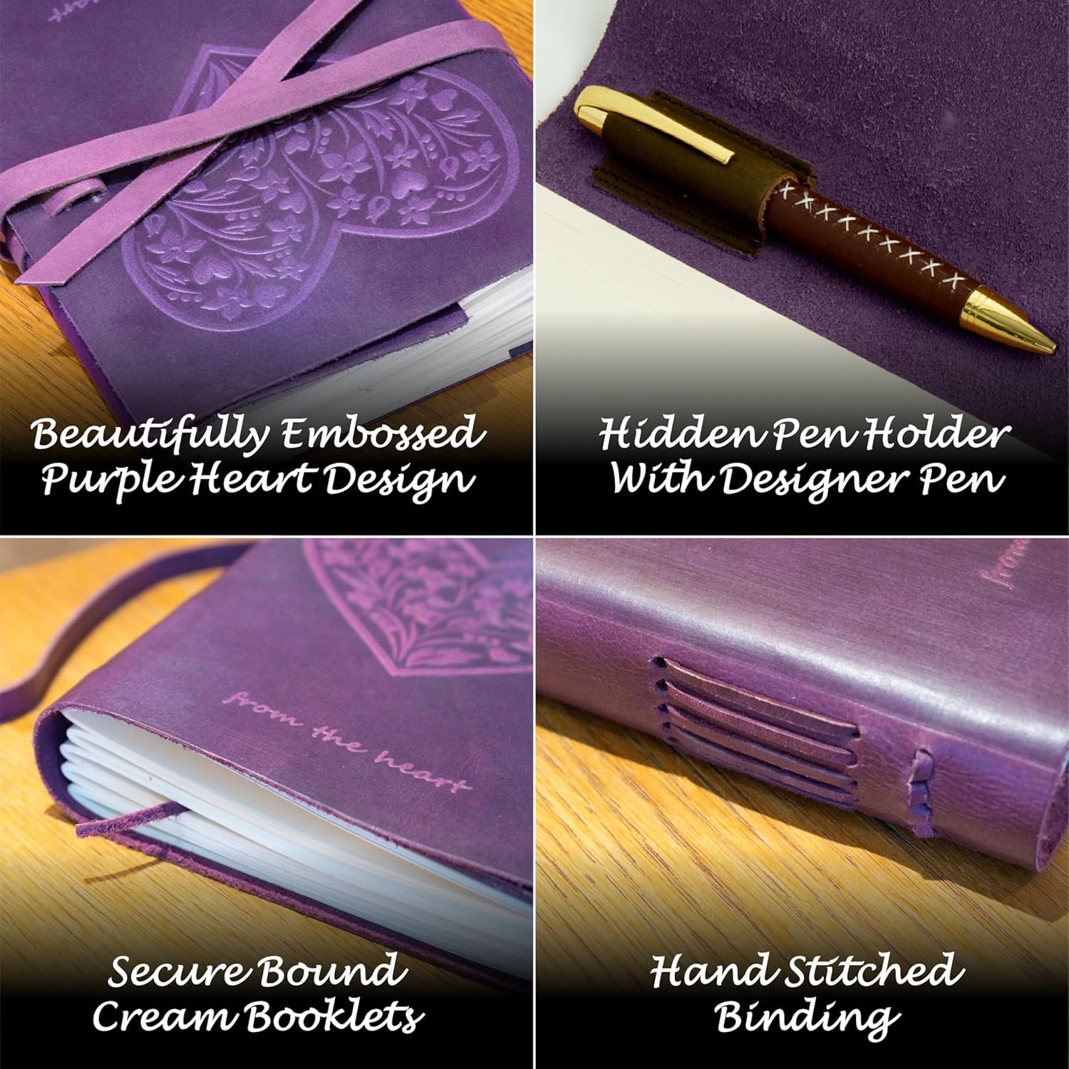 Heart Leather Journal Gift Set with Bookmark & Pen,  Writing Notebook for Women