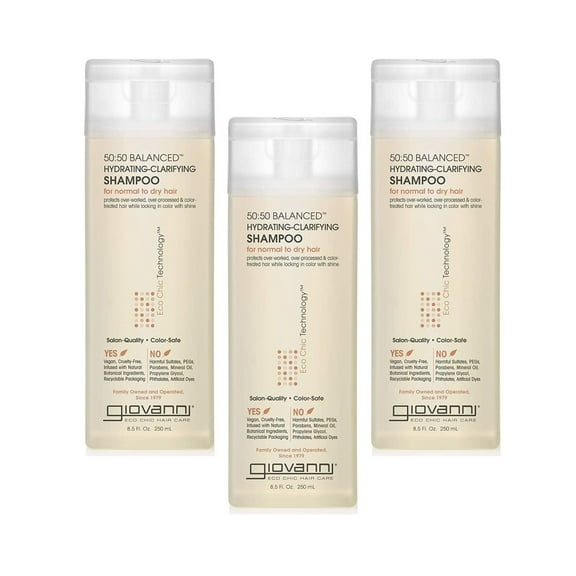 Giovanni 50:50 Balanced Hydrating Clarifying Shampoo, 8.5 oz. Leaves Hair pH Balanced & Clean, For Stressed Hair, Can Use Daily, Sulfate Free, No Parabens, Color Safe, Gallon Size Pack of 3