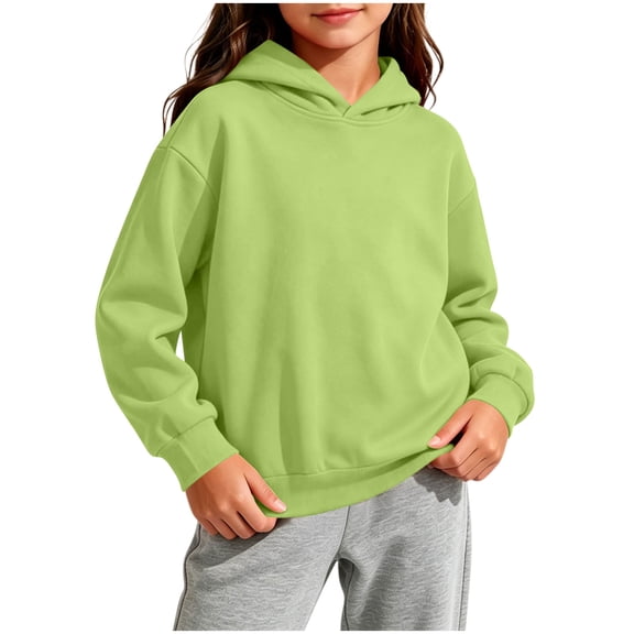Kids Solid Color Casual Hoodies Fall Winter Long Sleeve Pullover Hooded Sweatshirts Boys Girls Comfy Loose Thin Outerwear Tops Green 5-6 Years
