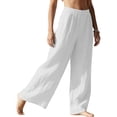 thumbnail image 3 of Women Wide Leg Palazzo Summer Flowy Pants Beach Vacation Clothes Elastic Waist Travel Trousers with Pockets White S, 3 of 9