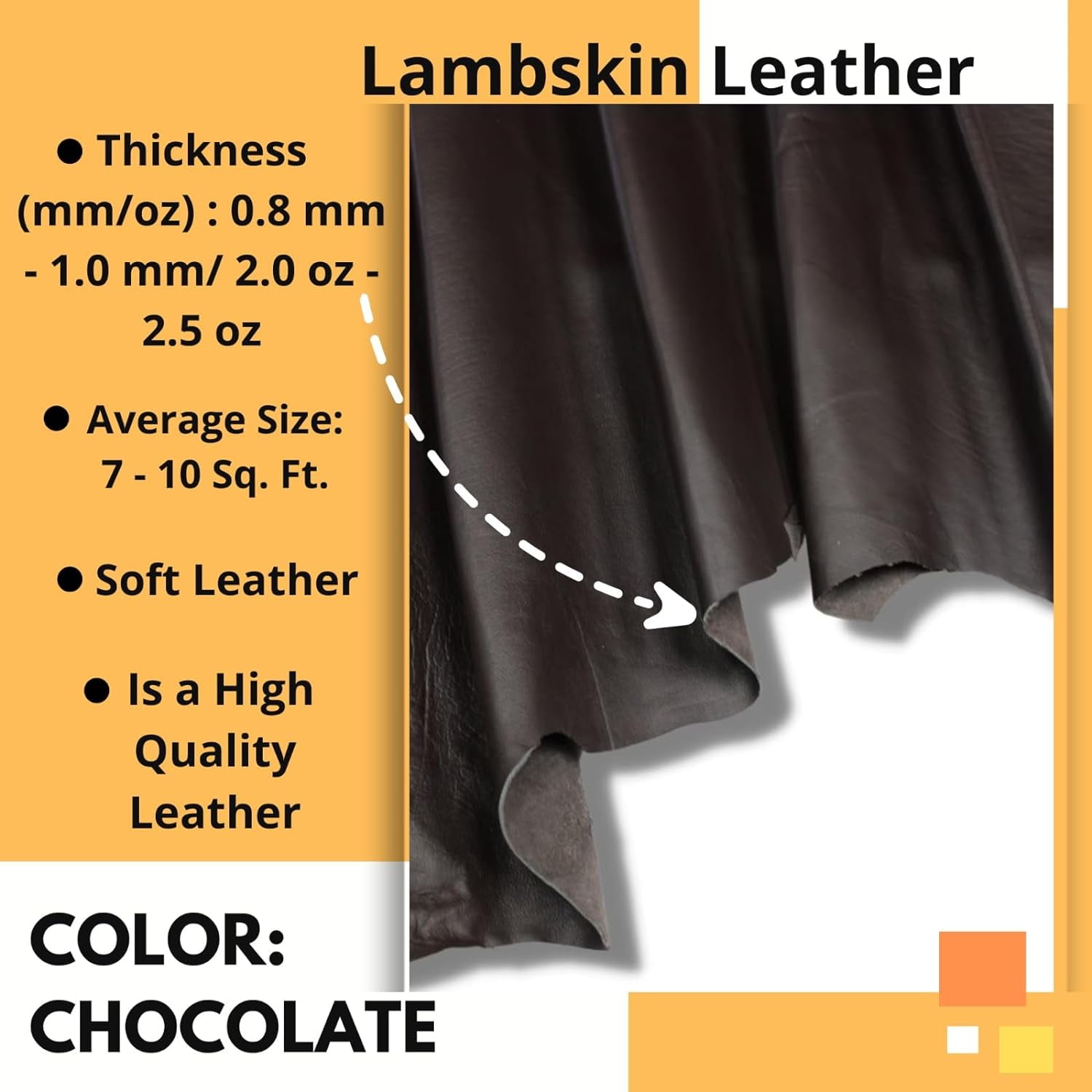ArtisanCowhides Genuine Lambskin Full Grain Soft Garment Leather Sheets - Chocolate Brown 6-7 Sq ft
