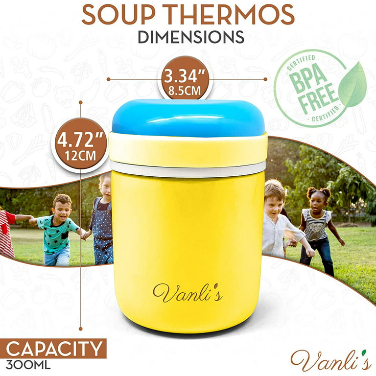 Vanli's Kids Thermos for Hot Food. Leakproof Food Jar. Vacuum Insulated Food  Thermos for Hot Food. Yellow Dinosaur, 10 Fluid Ounces. 