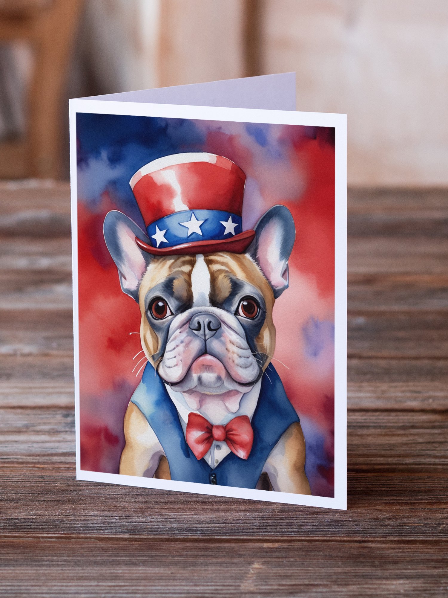 French Bulldog Patriotic American Greeting Cards Pack of 8 7 in x 5 in