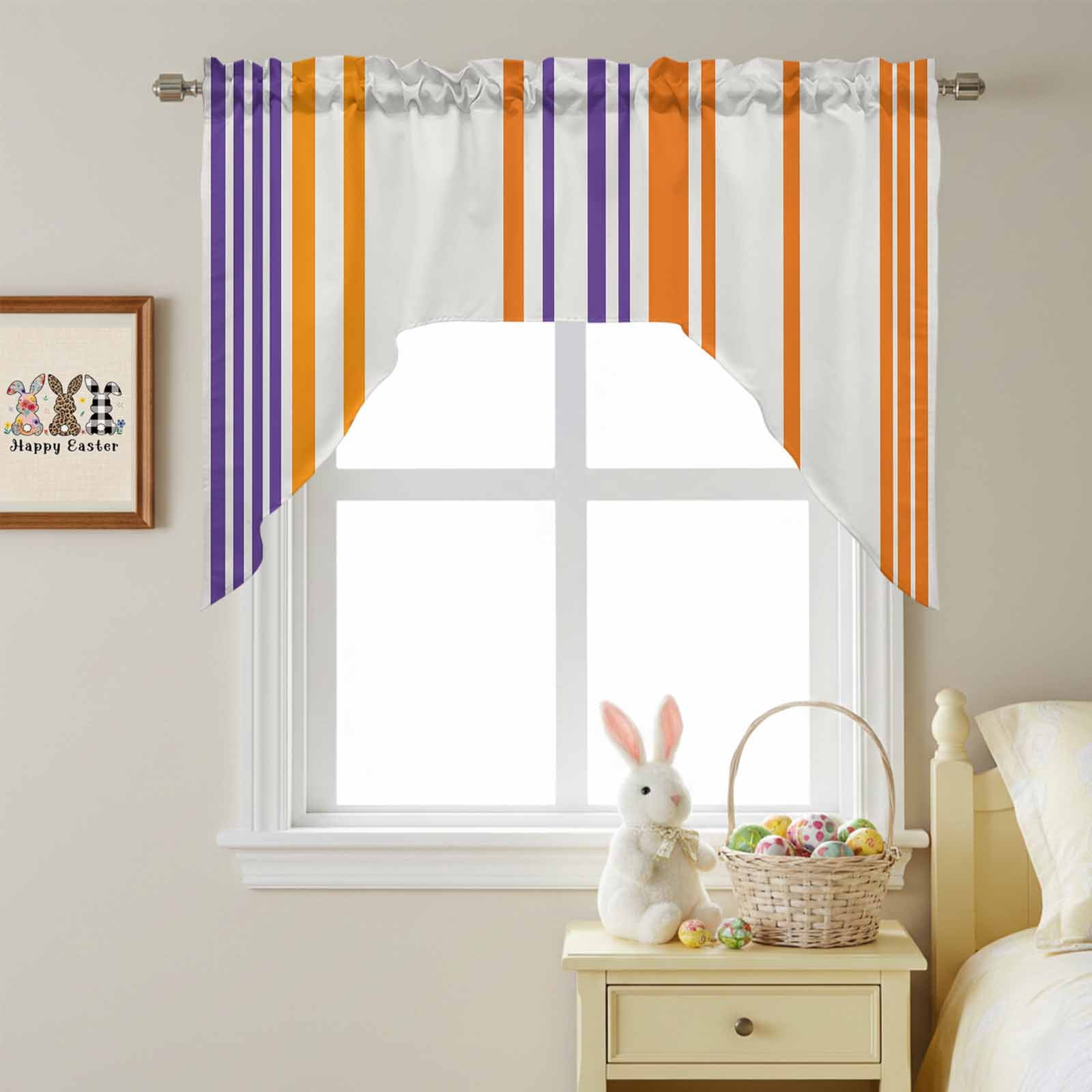 Basics Patterned Swag Valances for Kitchen Window, Watercolor Rectangle Colorful Stripes Small Swag Valances Rod Pocket Curtain Drapes Window Treatment for Bedroom Bathroom, 56x36 Inch
