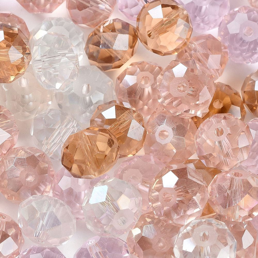 Glass Beads Faceted Rondelle Pearl Pink 10x8mm Hole: 1mm about 560pcs/500g