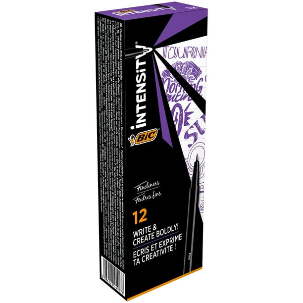 Bolígrafos Fineliner BIC Intensity de punta fina, color morado, paquete de 12