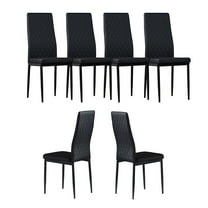 Veryke Modern Leather Dining Chairs Set of 6, Chairs at home with Cushion High Back Metal Legs Rhombus Pattern Seats, Side Chairs for Kitchen Living Room Bedroom Furniture, Black