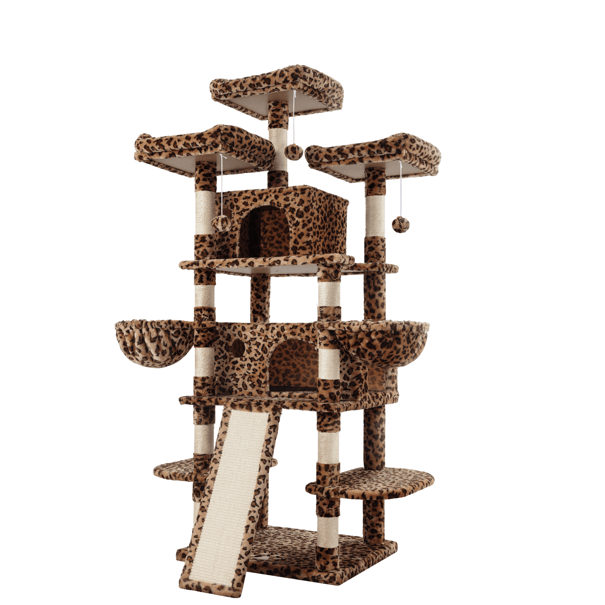 Einfach 68" X-Large Cat Tree and Tower with Condo Houses, Scratching Board & Posts for Indoor Cat, Leopard Print
