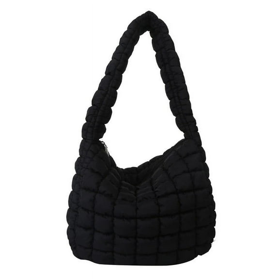 Xfvqtps Womens Shoulder Bag Puffy Cotton Clouds Pleated Lattice Large Capacity One Shoulder Armpit Personalized Lightweight Handbag Black