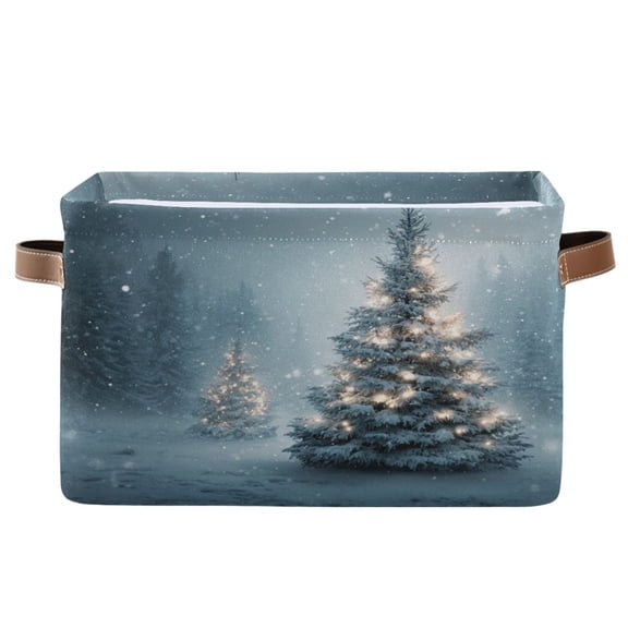 1-Pack Square Closet Organizers with Handles Open Basket Bins Christmas Tree with Lights Storage Basket for Home Office
