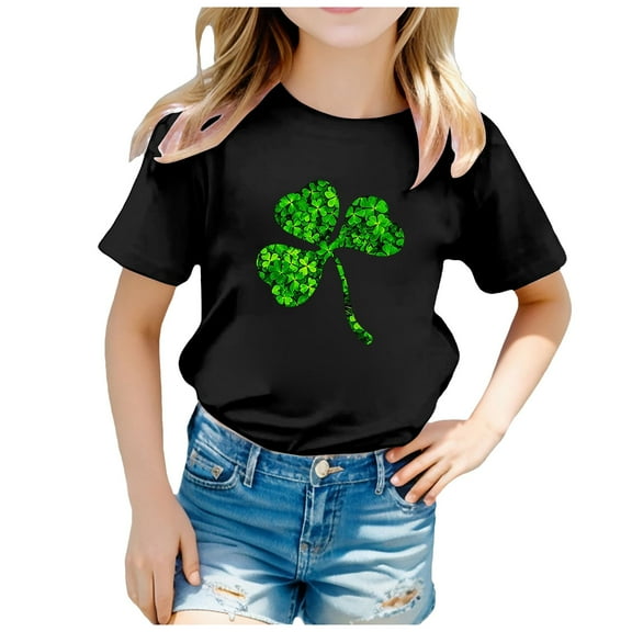 WhouRiu Toddler Girl' T Shirts Paddy'S Day Clover Print Short Sleeve T Shirt Child Summer Casual Tops Black,Sizes 3-4