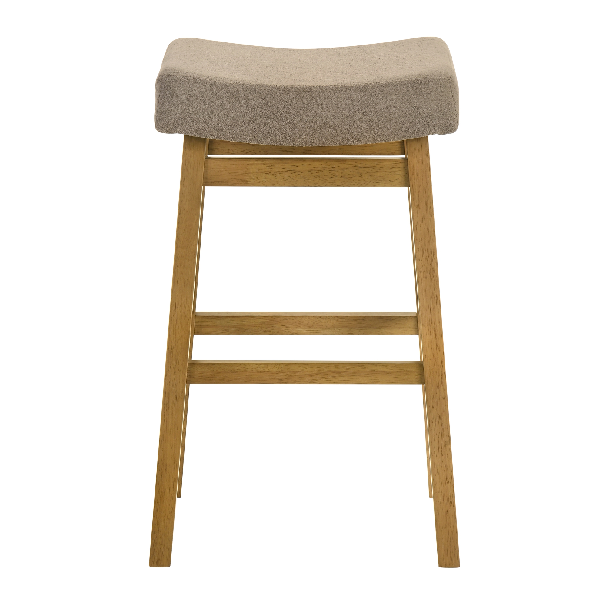 Lenon Modern Farmhouse Wood Bar Height Kitchen Bar Stool in Amber Glow Finish with Taupe Fabric Upholstered Seat - Set of 3