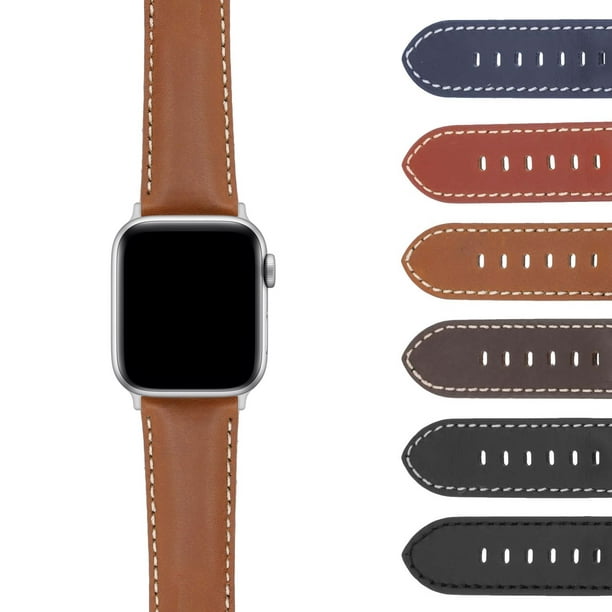 DASSARI Bracelet en Cuir Lisse avec Fermoir Déployante en Argent pour Apple Watch