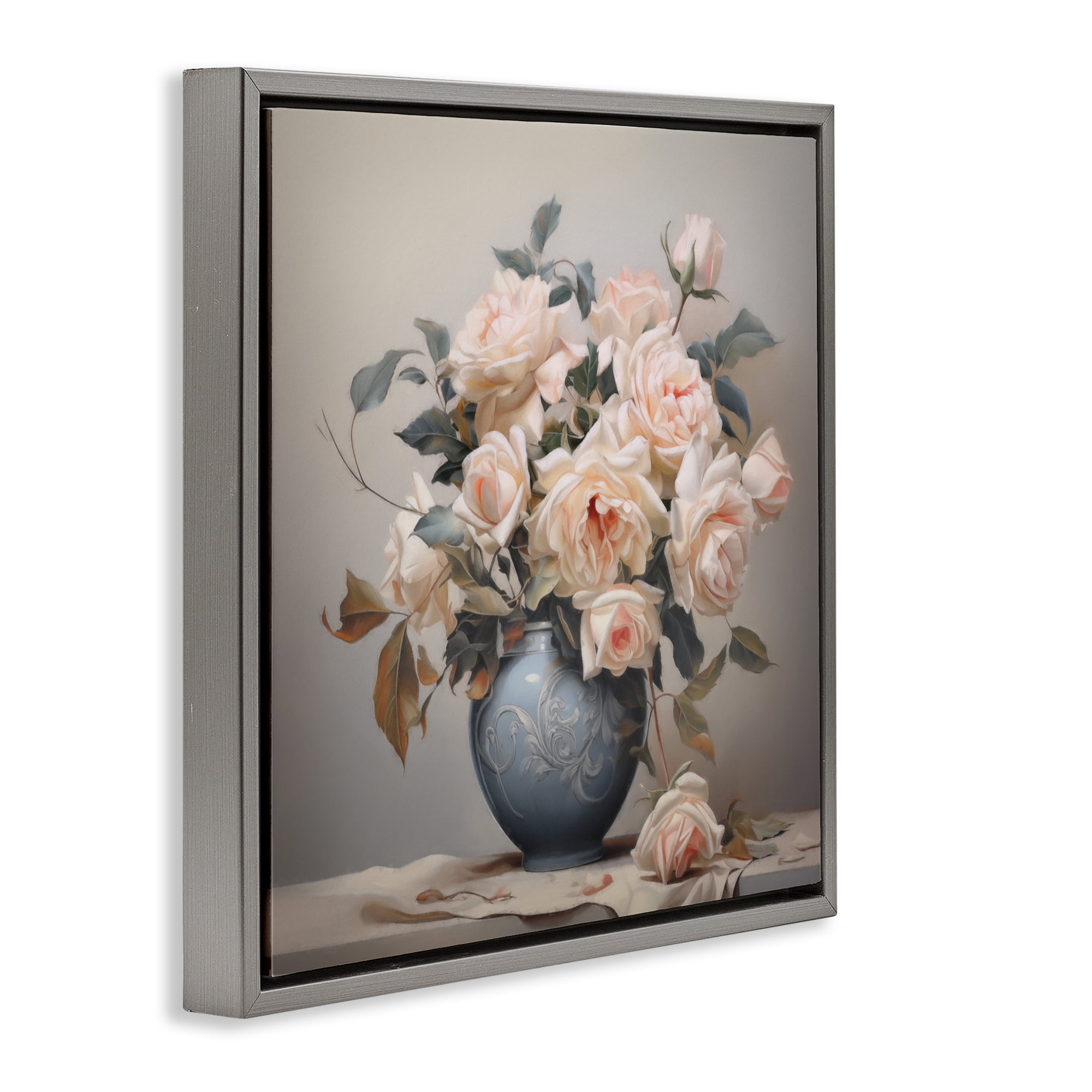 Stupell Industries Rose Paragon Vase Gray Framed Floater Canvas Wall Art, design by Steve Hunziker