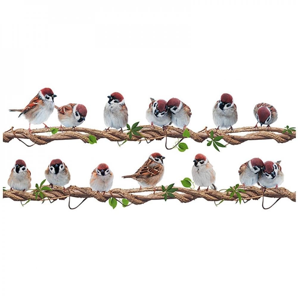 Overfox Hummingbird on The Tree Branch Wall Sticker, 20'x8' Green Leaf and Flying Bird DIY Art Vinyl Wall Decal for Garden Living Room Bedroom Kitchen