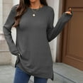 thumbnail image 2 of FAIWAD Long Sleeve Tops for Women Casual Crew Neck Long Sleeve Knitted Pullover Side Split Dressy Fall Winter Clothes, 2 of 8