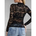 thumbnail image 6 of Womens Mesh Top Long Sleeve Mock Neck Sheer Blouse See Through Floral Lace Tops Black L, 6 of 7